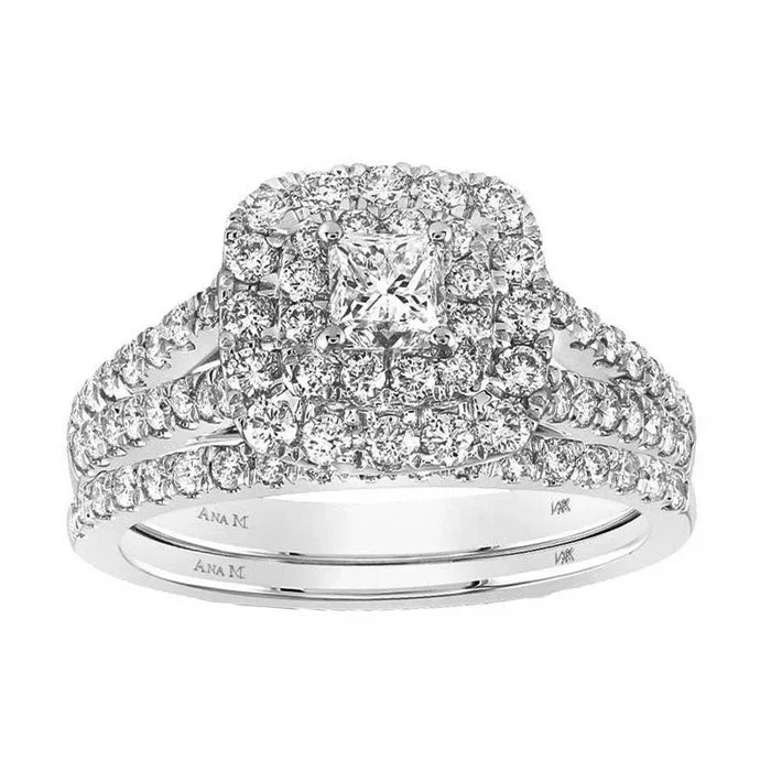 Ana M 1-1/2ctw Certified Diamond Double Halo Bridal Set