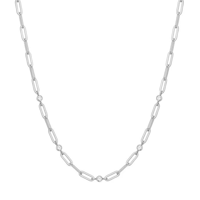 Ania Haie Cubic Zirconia Bezel Paperclip Necklace in Sterling Silver