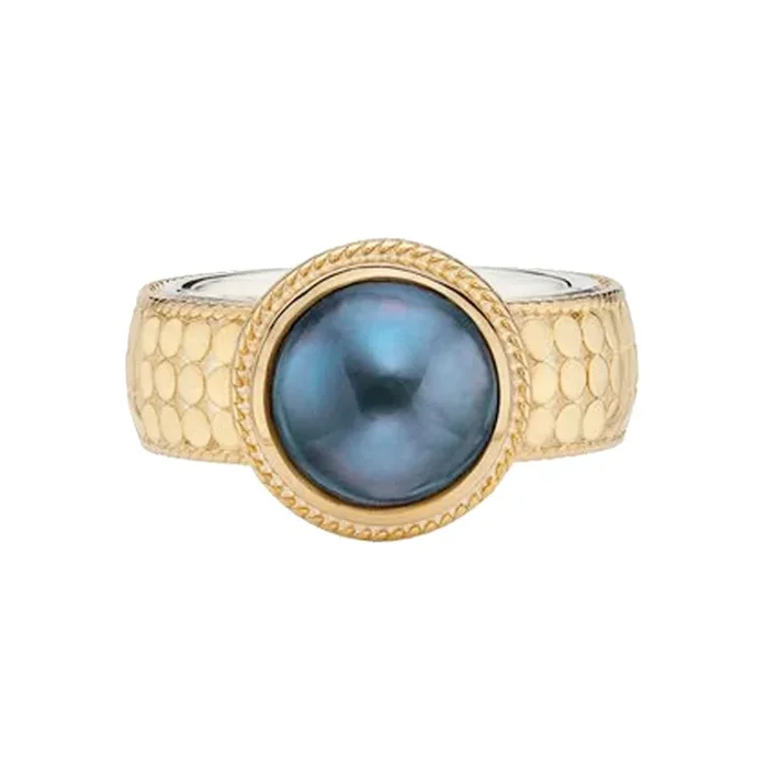 Anna Beck Yellow Gold Plated Sterling Silver Blue Pearl Size 6 Cocktail Ring