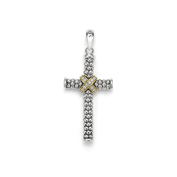 Anthem Two-Tone Caviar Beaded Diamond Cross Amulet