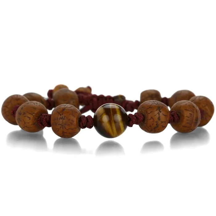 Antique Bodhi Seed Bead Bracelet with Tiger’s Eye