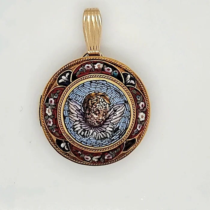 Antique Victorian 18Kt Yellow Gold Micro Mosaic Pendant