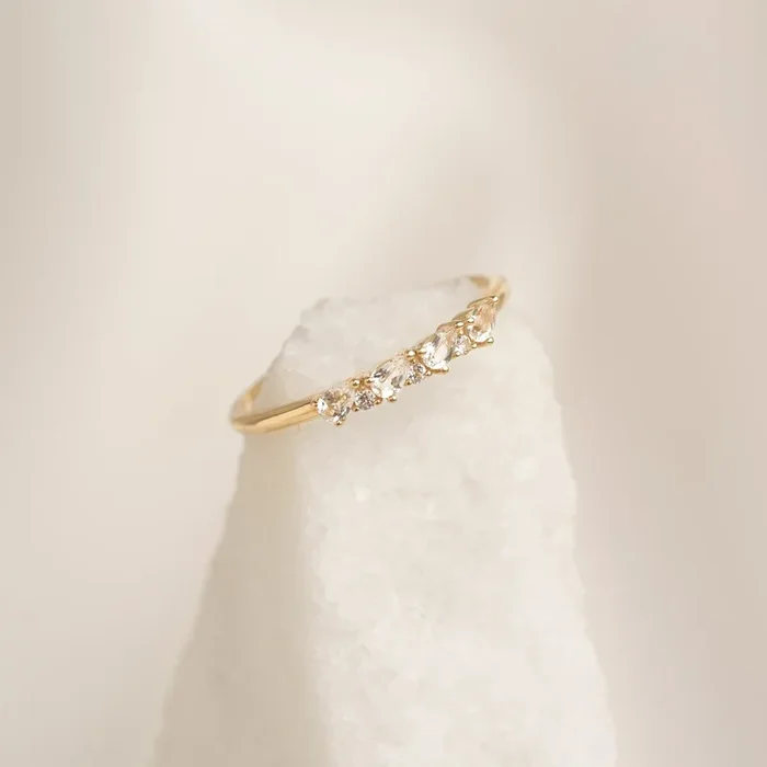April Birthstone Pear Ring 14k Gold – White Topaz and Diamond