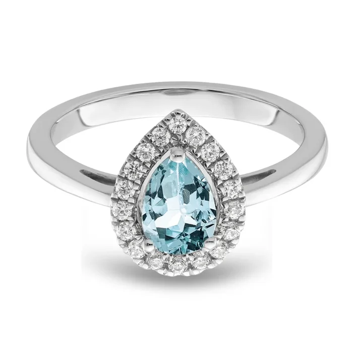 Aquamarine Diamond Halo Ring