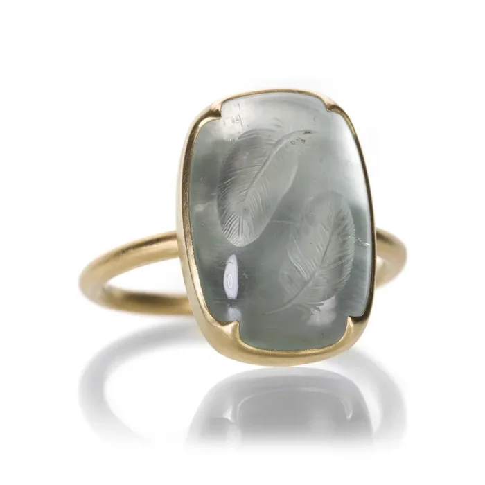 Aquamarine Intaglio Feather Ring