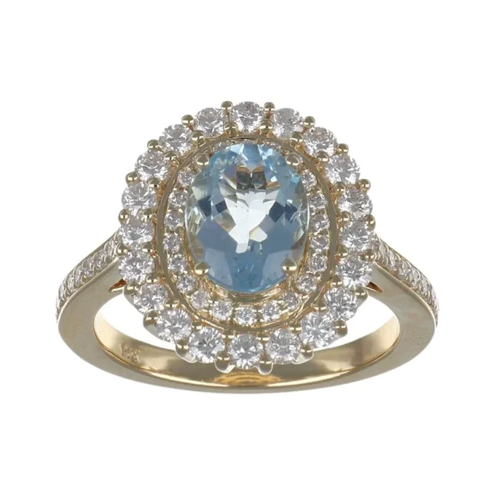 Aquamarine Ring (Aquamarine 1.64 cts. White Diamond 0.98 cts.)