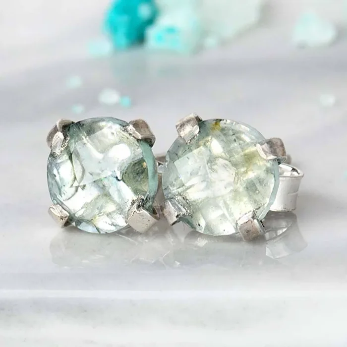 Aquamarine Stud Earrings Sterling Silver