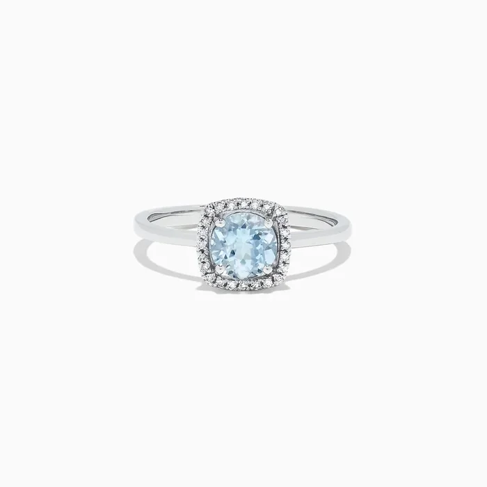 Aquarius 14K White Gold Aquamarine and Diamond Ring, 0.78 TCW