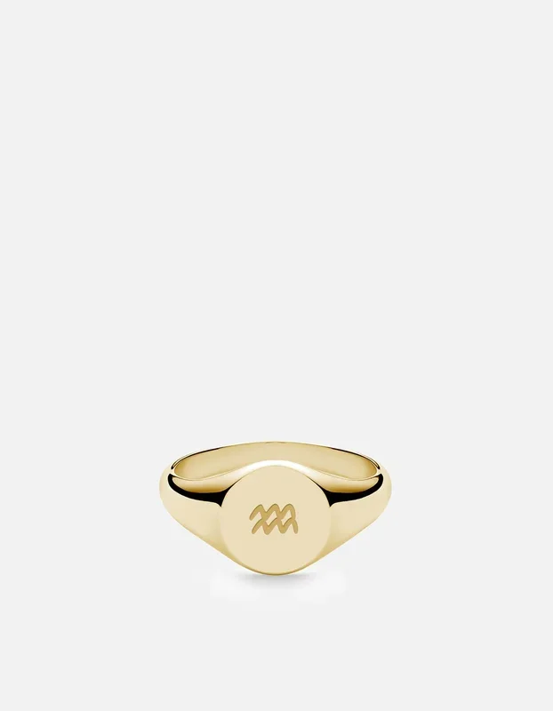 Aquarius Astro Signet Ring, 14k Gold