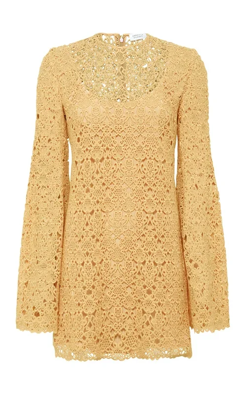 Archie Mini Dress with Lining in Gold Silk Macrame Lace