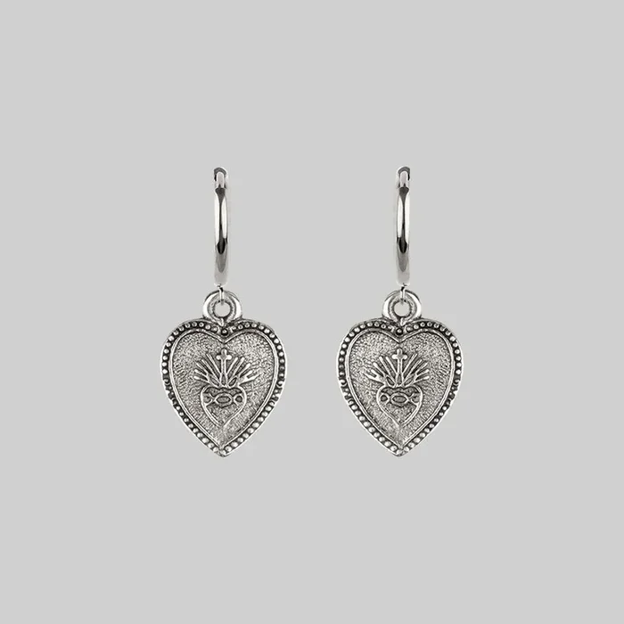 ARDOUR. Sacred Heart Hoop Earrings – Silver