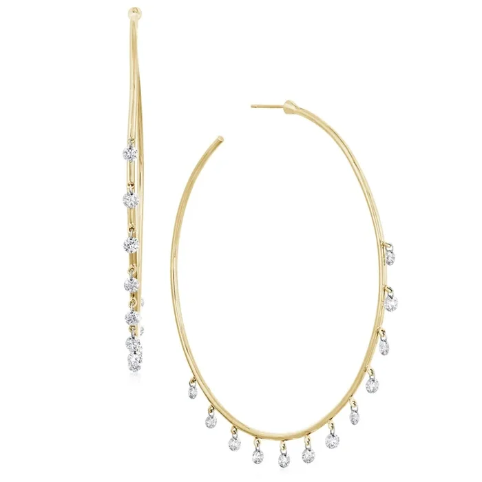 ARESA NEW YORK 18K Gold Dangle Diamond Hoop Earrings