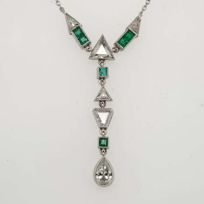 Art Deco Platinum Diamond and Emerald Necklace