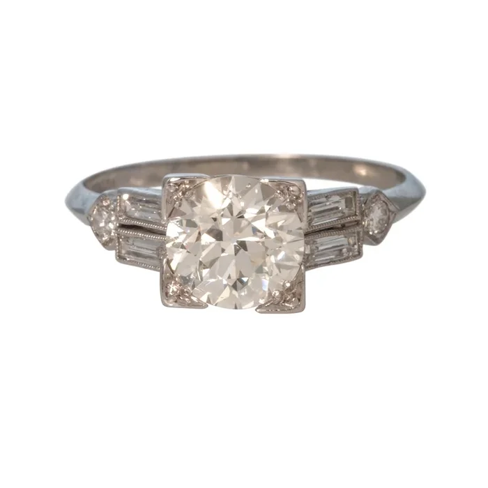 Art Deco Style 1.87ct Round Brilliant Diamond Platinum Engagement Ring