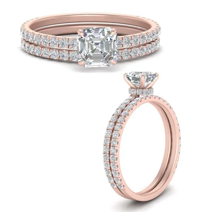 Asscher Cut Three Quarter Gallery Bridal Set