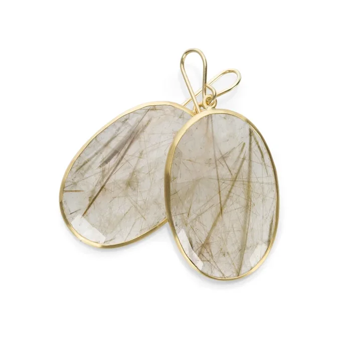 Asymmetrical Golden Rutilated Quartz Earrings