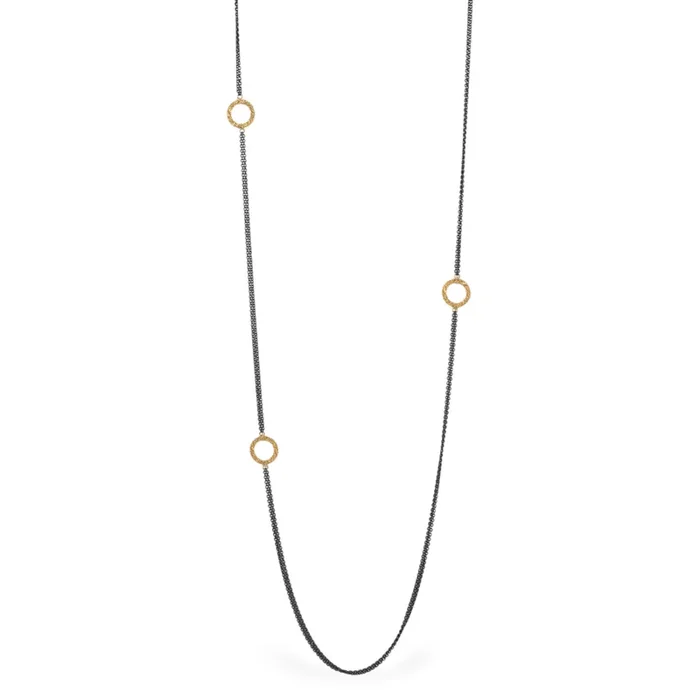 Asymmetrical Hoop Necklace in Oxidized Silver and 18k Gold
