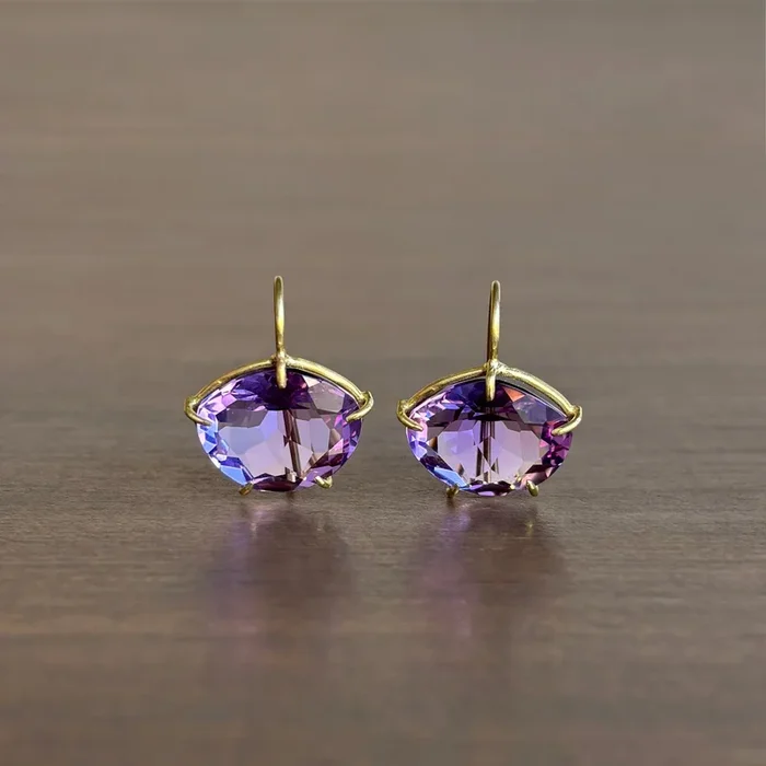 Asymmetrical Violet Amethyst Petal Earrings