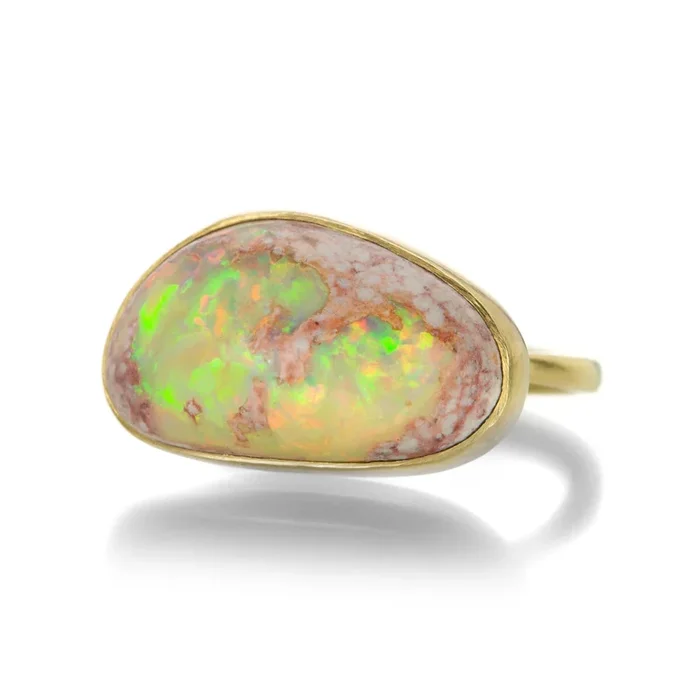 Asymmetrical White Opal Ring