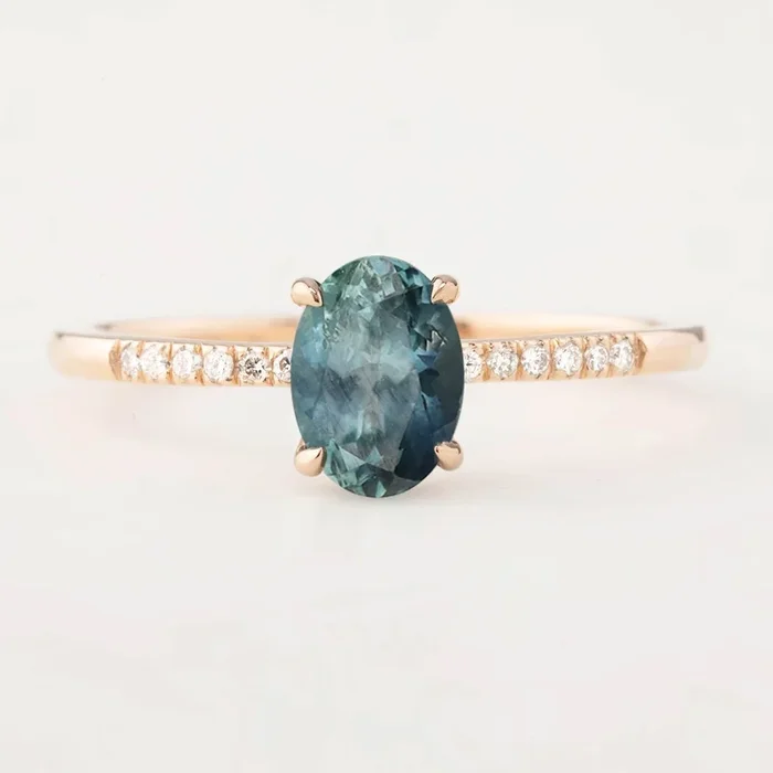 Audrey Ring – 1.21ct Blue-Green Montana Sapphire, 14k Rose Gold (One of a kind)