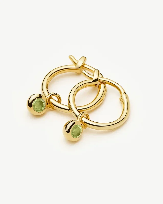 August Birthstone Mini Charm Hoop Earrings | 18ct Gold Vermeil/Peridot