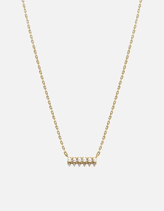 Aurea Pearl Necklace, 14k Gold Pavé