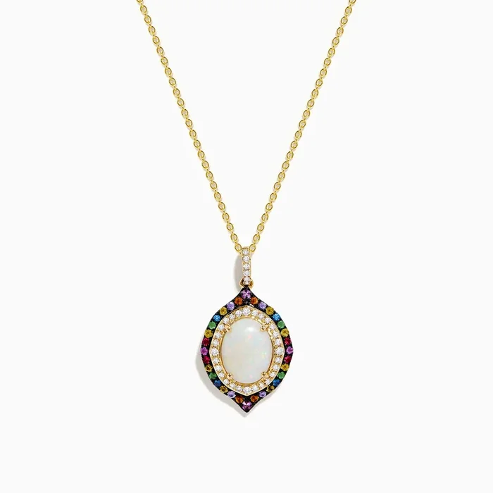 Aurora 14K Yellow Gold Opal, Multi Color Sapphire and Diamond Pendant