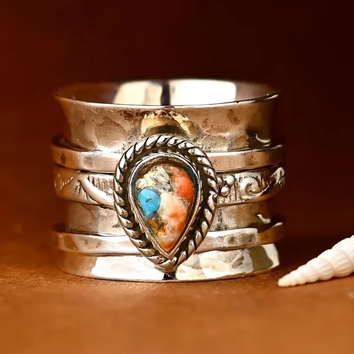 Austernkupfer-Türkis-Fidget-Ring