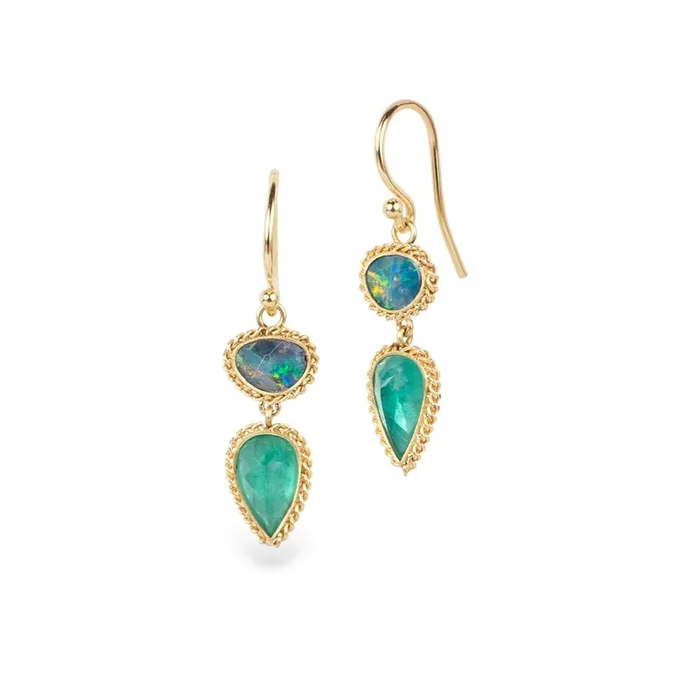 Australian Opal Doublet and Emerald Earrings