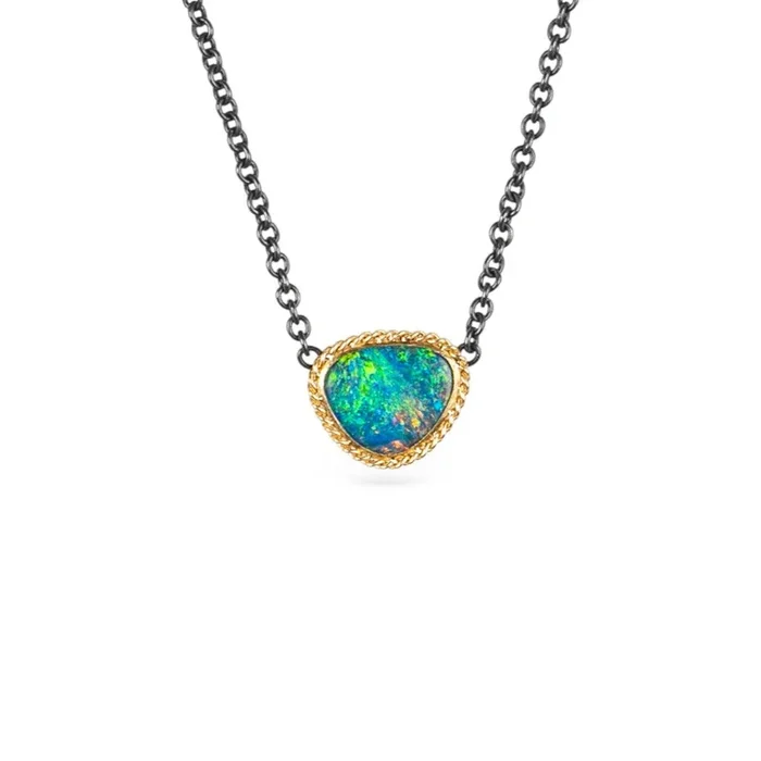 Australian Opal Doublet Celestial Necklace in Oxidized Silver