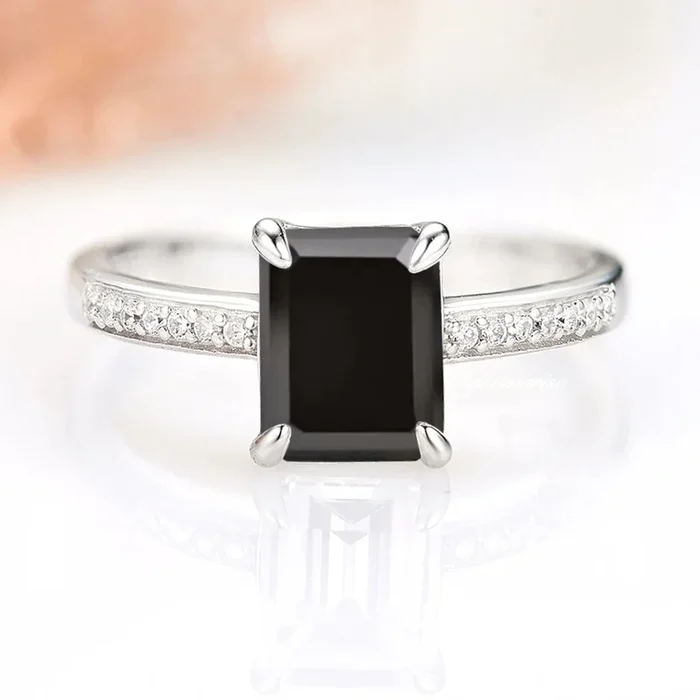 Ava Black Onyx Ring- 925 Sterling Silver