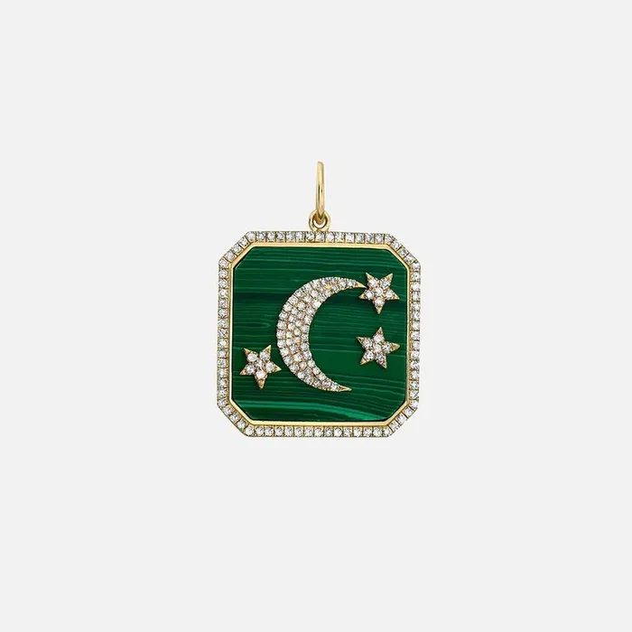 Ayla Malachite Moon and Stars Charm
