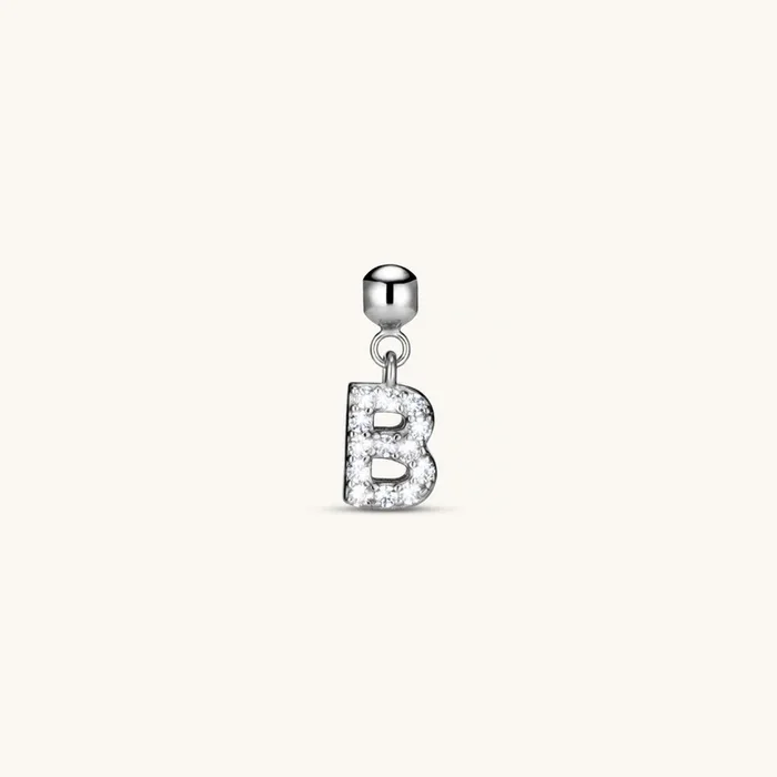 B Diamond Initial Charm Silver
