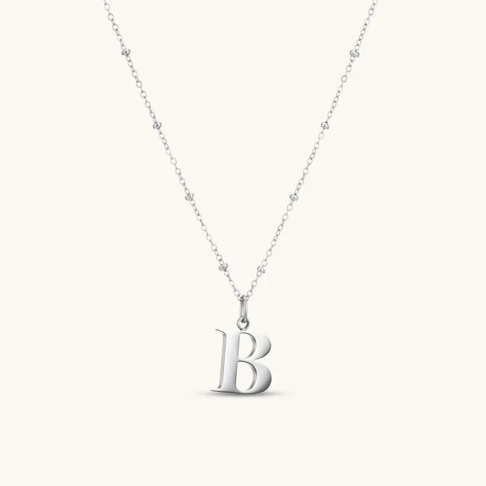 B Initial Pendant Necklace Silver