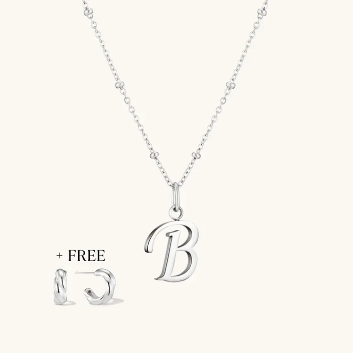 B Script Initial Necklace + FREE Allure Hoops Silver
