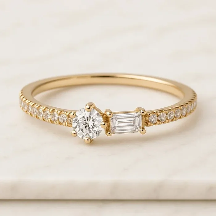 Baguette & Round Moissanite Diamond Wedding Band