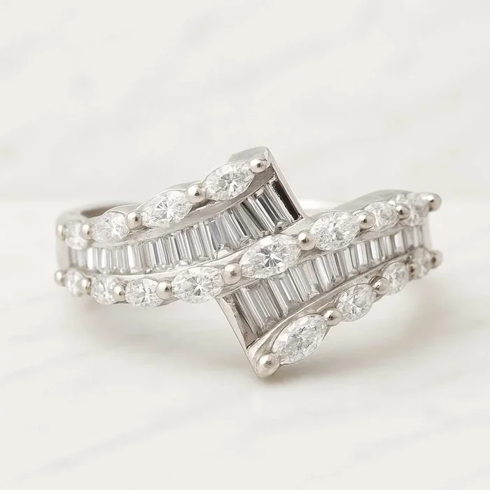 Baguette And Marquise Cut CVD Diamond Promise Ring