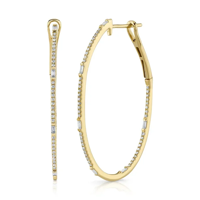 Baguette Diamond Oval Hoop Earrings
