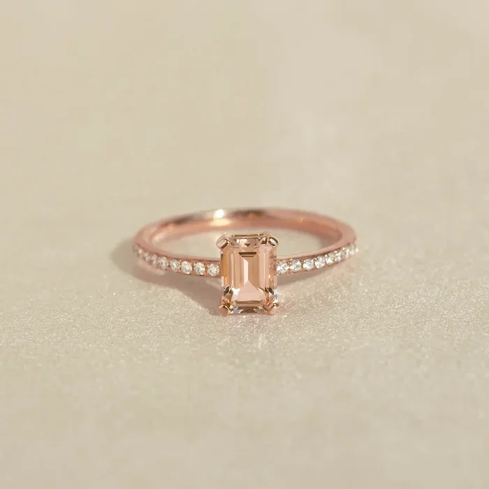 Baguette Morganite and Diamond Ring Rose Gold – Safiya