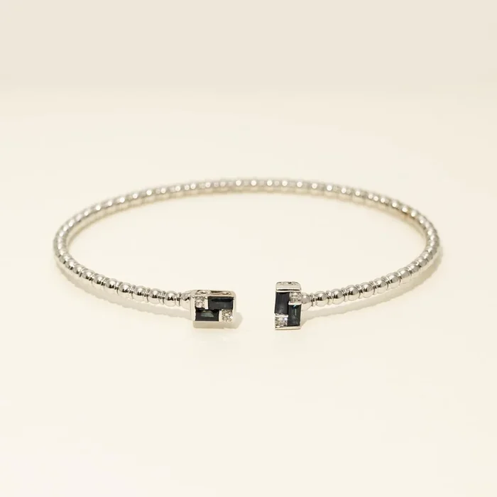Baguette Sapphire Flexible Bracelet in 14kt White Gold with Diamonds (1/10ct tw)
