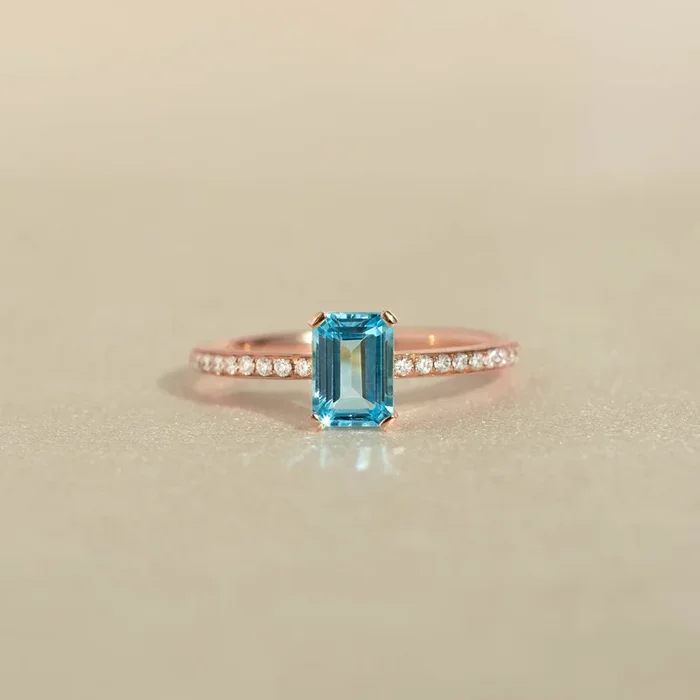 Baguette Swiss Blue Topaz and Diamond Ring Rose Gold – Safiya