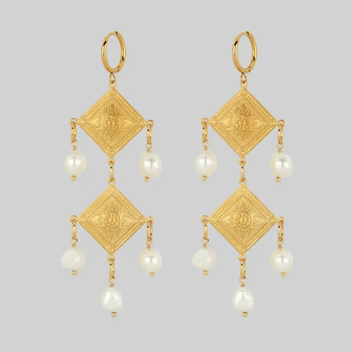 BANQUET. Pearl Chandelier Hoop Earrings – Gold