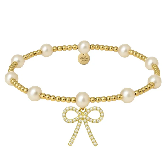 Bara + Pearl Bow Charm | Gold Filled Beaded Bracelet