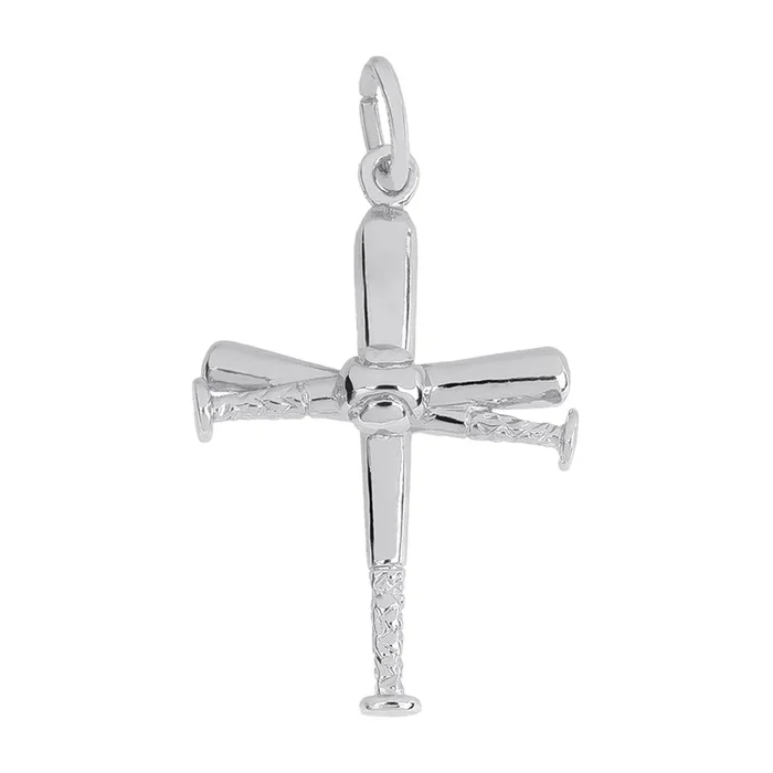 Baseball Bat Cross Charm in Sterling Silver