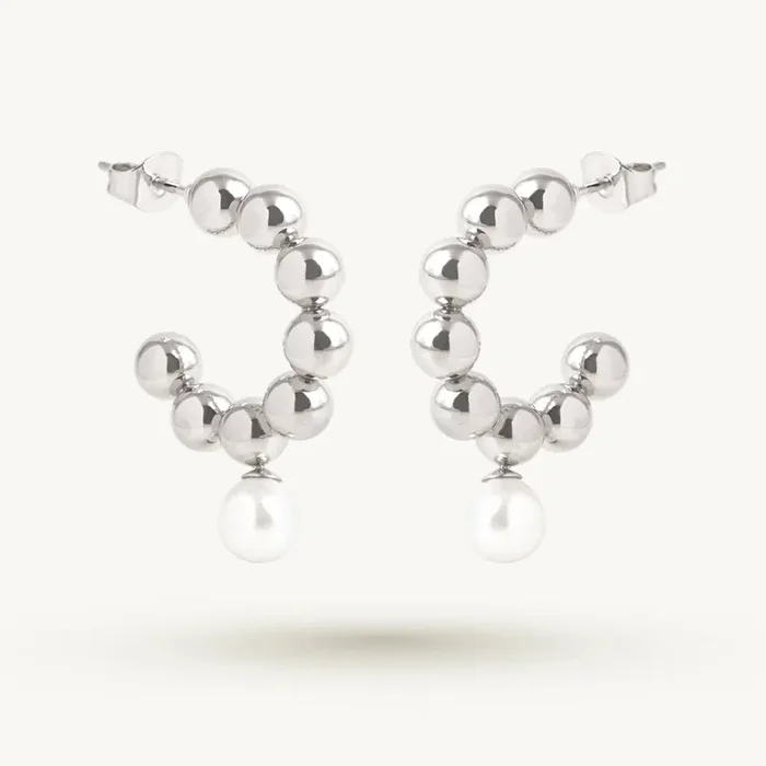 Beaded Arc Pearl Accent Earring