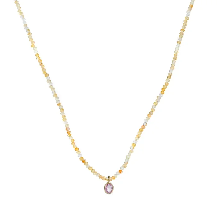 Beaded Carnelian and Sapphire Pendant Necklace