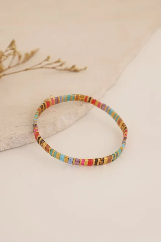 Beaded Chicklet Bracelet Raspberry