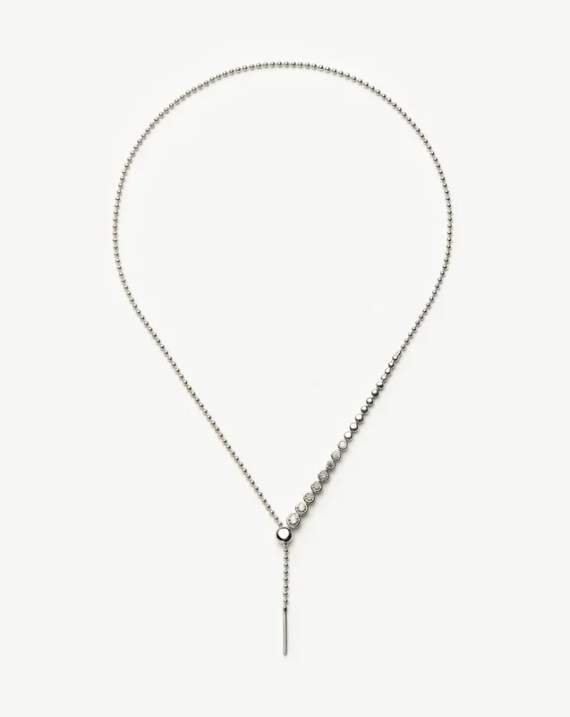 Beaded Stone Slider Lariat Necklace | Sterling Silver Cubic Zirconia