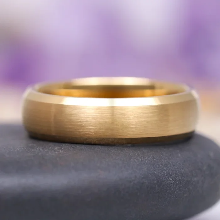 Beveled Edge Wedding Band – 6MM Yellow Gold Tungsten Carbide
