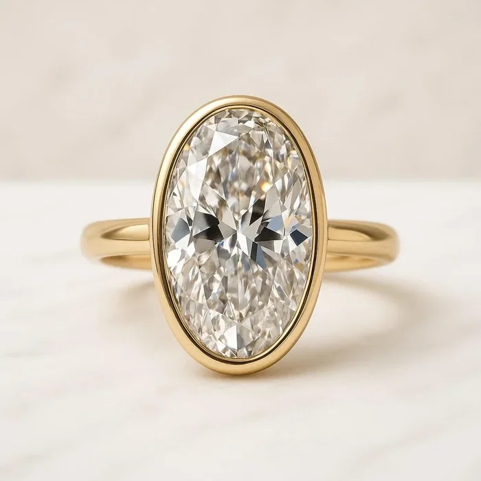 Bezel Set Movel Cut Lab Grown Diamond Engagement Ring